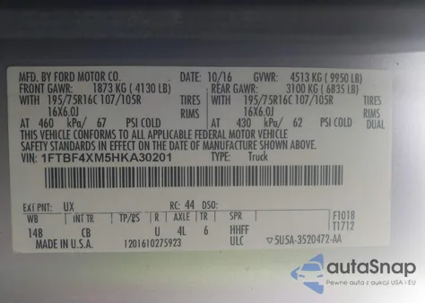 2017 Ford Transit-350 из США, поврежденный, VIN 1FTBF4XM5HKA30201